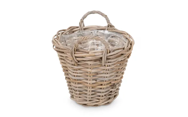 Plantekurv I Grå Rattan S M. Plast. Ø24cm