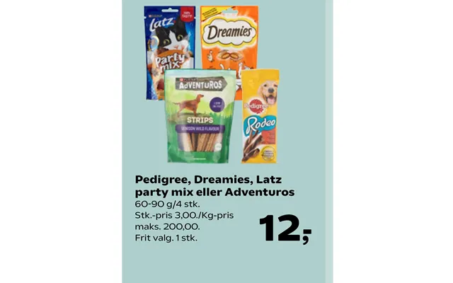 Pedigree, Dreamies, Latz Party Mix Eller Adventuros