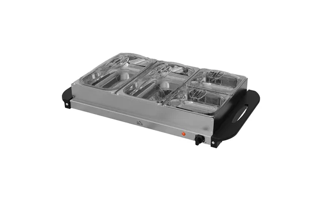 2-i-1 Buffetvarmer 6,8l Varmeplade 300 Watt Rustfrit Stål Madvarmer Sølv