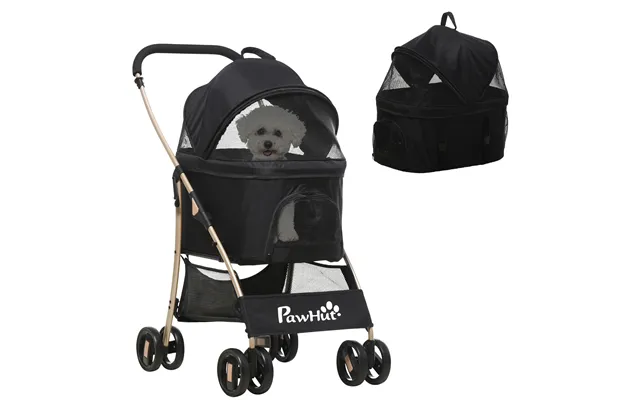2-i-1 Hundevogn Og Transportkurv 10 Kg Foldbar Netkurv Med Vindue Og Gulv 82 Cm X 49,5 Cm X 98 Cm Sort