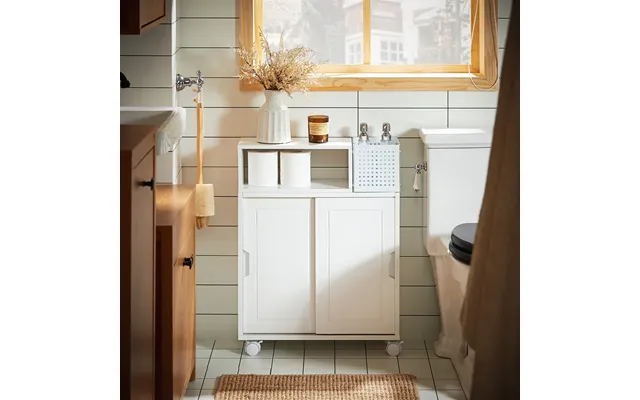 Elegant Opbevaringsvogn Til Badeværelset Med Hvide Hjul - L52xb17xh69 Cm