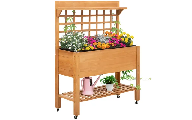 Højbed Plantebord Blomsterbord Arbejdsbord Havebord Drivhus Træ Plantebord Til Have Balkon - 105 X 40 X 135 Cm