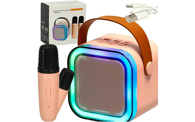 Karaoke-sæt 2 Mikrofoner Bærbar Højttaler Bluetooth Usb Led Pink