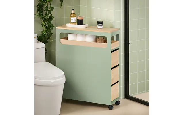 Pladsbesparende Badeværelsesskab Rullevogn I Trendy Grøn - 23x65x82 Cm