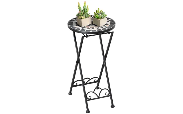 Plantestativ 36 X 67 Cm Blomsterstativ Planteholder Foldbar Rund Til Balkon Stenmosaik Have Indendørs Udendørs Flerfarve