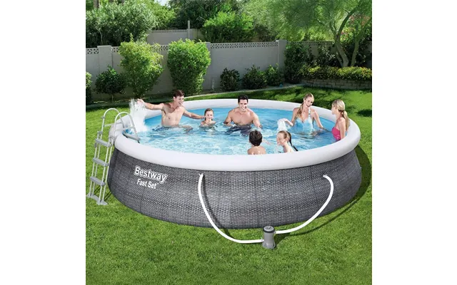 Poolsæt Med Filterpumpe Ø 457 X 107 Cm - Rattan Look Skifergrå