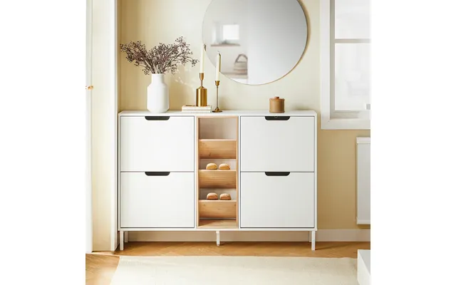 Skoskab Med 4 Døre Og 3 Åbne Rum - L126 X B19 X H85 Cm