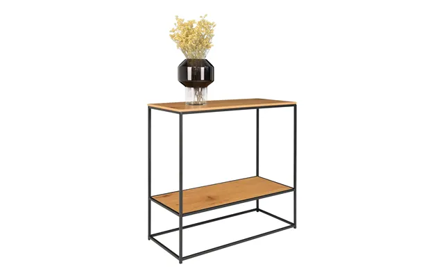 Vita Konsolbord - Konsolbord Med 2 Hylder, Egetræslook Med Sorte Ben, 80x36x80 Cm