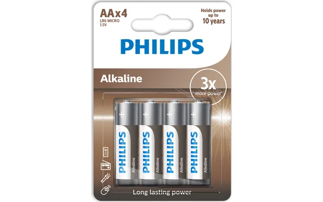 12 Stk Philips Tech Alkaline Aa Batterier - 4 Stk.
