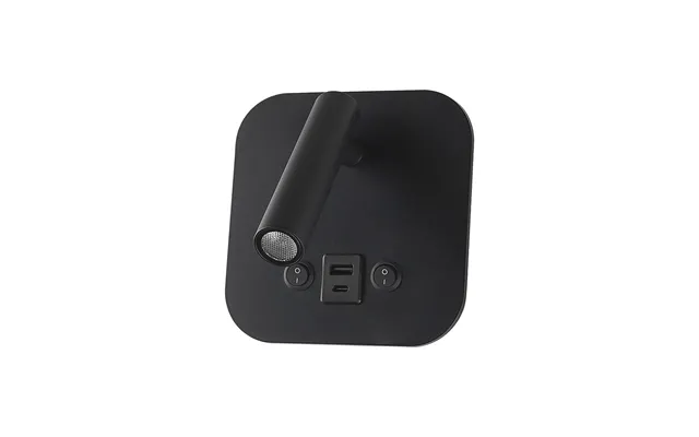 8w Led Senge-væglampe Med Usb Opladning - Sort, 3000k, Cree Chip, Usb-a Og Usb-c