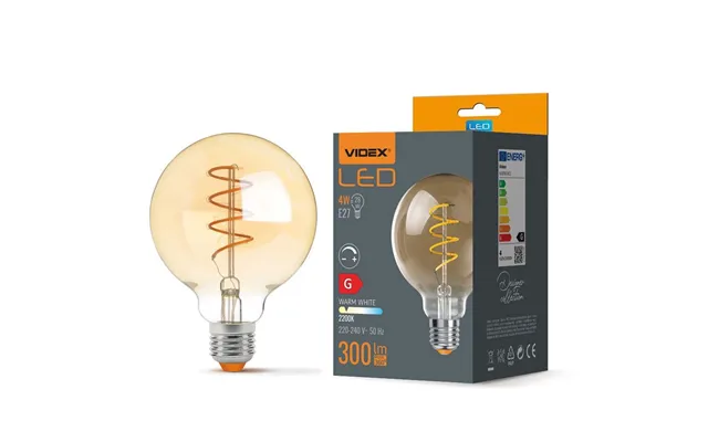 E27 4w Dæmpbar Led Pære - G95, Spiral Filament, Amber Glas, 2200k, Flicker Free