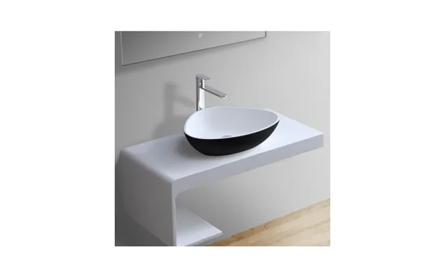 Bordmonteret Trekantet Håndvask I Solid Stone 56 X 43 Cm - Mat Sort Mat Hvid