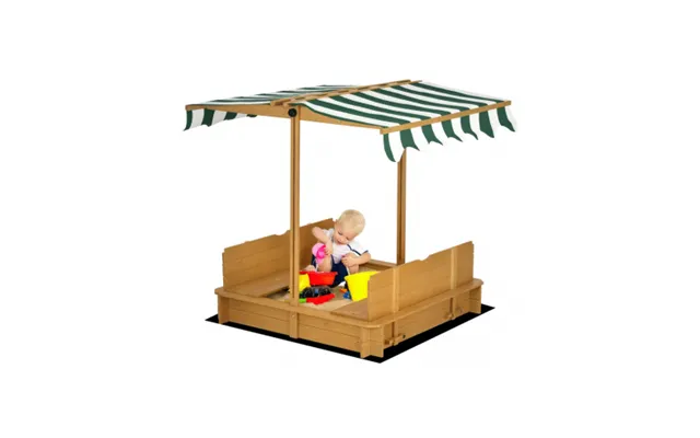 Sandkasse Med Tag I Fyrretræ Og Tekstil H115 X B120 X D120 Cm - Natur Stribet