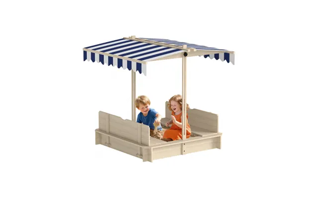 Sandkasse Med Tag I Fyrretræ Og Tekstil H121 X B120 X D120 Cm - Natur Stribet