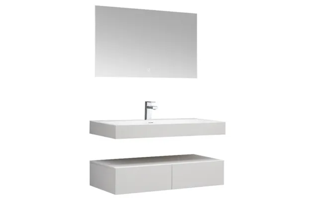 Væghængt Komplet Badmiljø M Spejl I Solid Stone B120 X D48 Cm - Blank Hvid