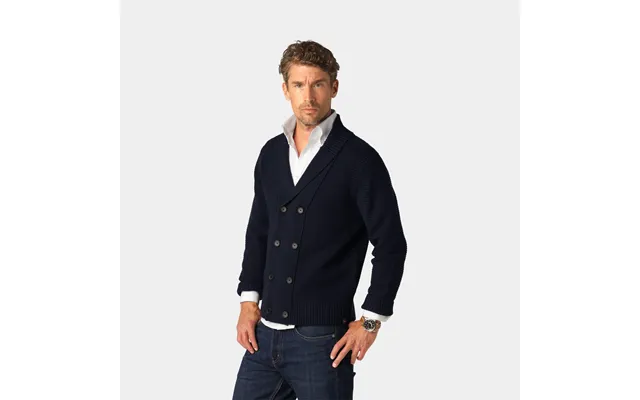 Marineblå Dobbeltradet Merino Cardigan