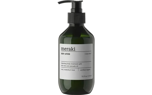Bodylotion Meraki Linen Dew Økologisk Med Kakaosmør & Avocadoolie - Sort Flaske Ø6 X H16 Cm
