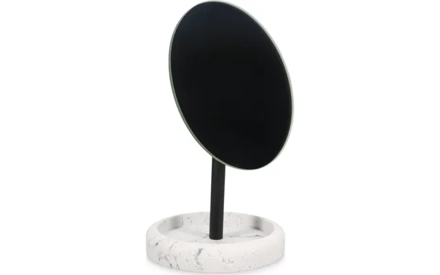 Bordspejl S P Collection Suds - Rund Spejlflade, Hvid Marmorinspireret Polyresin Base, Ø13 Cm, Højde 22,8 Cm
