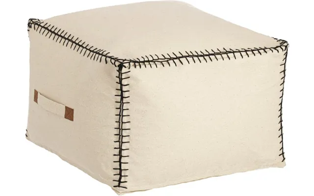 Puff Skammel Kave Home Anahi Rustik 100% Bomuld Beige Med Sort Håndbroderi L45xb30xh30 Cm