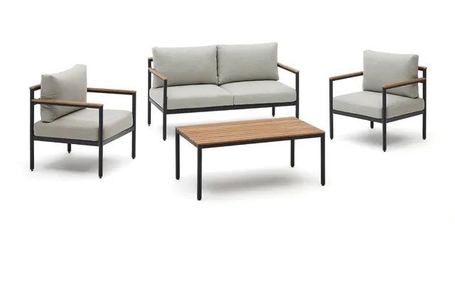Udendørs Sofasæt Kave Home Aiguafreda - Rustik Kolonial Loungesæt I Aluminium & Akacietræ Med Sofa, Lænestole Og Bord