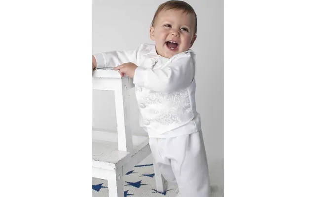 Baby Jakkesæt Lille Valter, Hvid - Dåbs Jakkesæt Eller Lille Brudesvend I 4 Dele