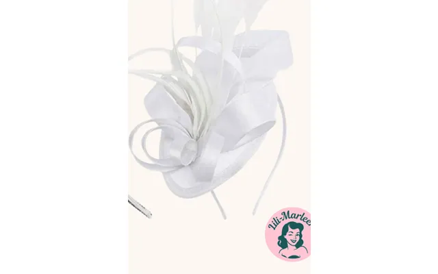 Betager Hvid Fascinator På Hårbøjle Med Satin Og Fjer