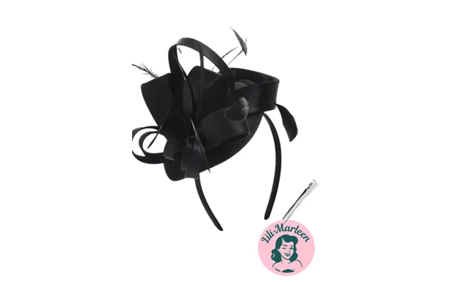 Betager Sort Fascinator På Hårbøjle Med Satin Og Fjer