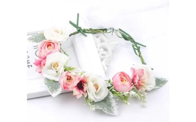 Blomsterkrans Hvide Og Lyserøde Roser, Grønt Med Hvidt Bånd - Deluxe