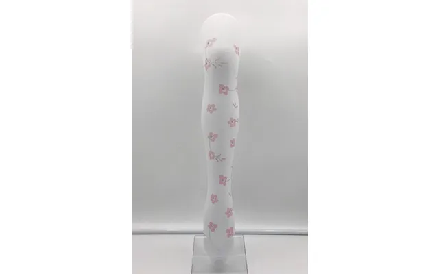 Børnestrømpebukser I Nylon - Hvid Med Rosa Blomster Og Sølv
