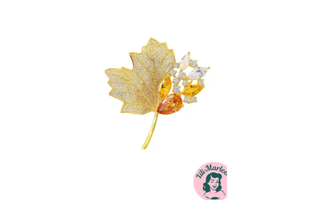 Broche Golden Autumn Leaf Gyldent Efterårsblad Med Krystaller
