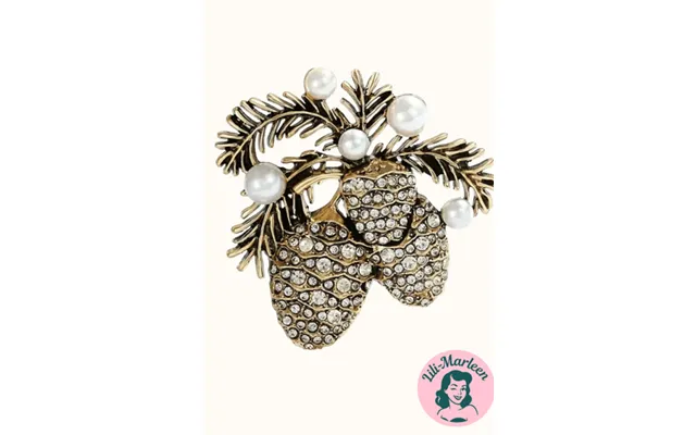 Broche Vintergran & Kogler Guldlook Med Perler Og Klare Sten
