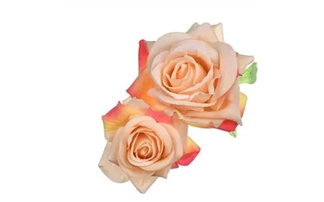 Dobbelt Hårrose Stofrose På Hårklips Med To Stofroser - Peach Creme