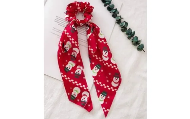Elastik Med Satinbånd Scrunchie Rød Med Snemænd