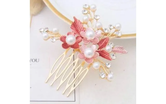 Hårkam Smuk Hårkam Med Rosa Lyserød Flora - Perler Og Sten P2