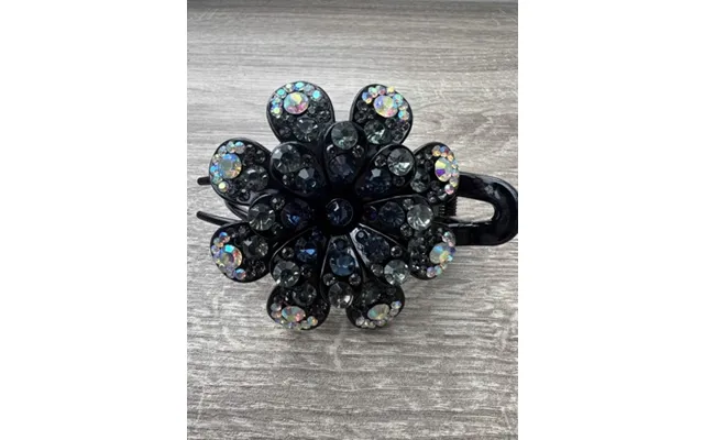 Hårklips - Stor Blomst Med Glitrende Sten, Navy Sort Hvid