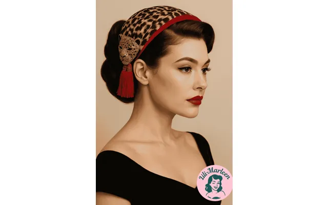 Madame Jaguar Håndlavet Fascinator Med Leopardmønster Og Rød Kvast
