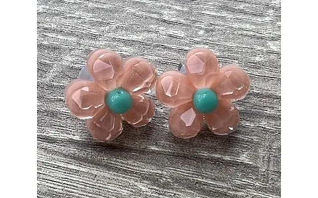 Ørestikker - Lys Peach Blomster Facet Slebet Med Teal Midte