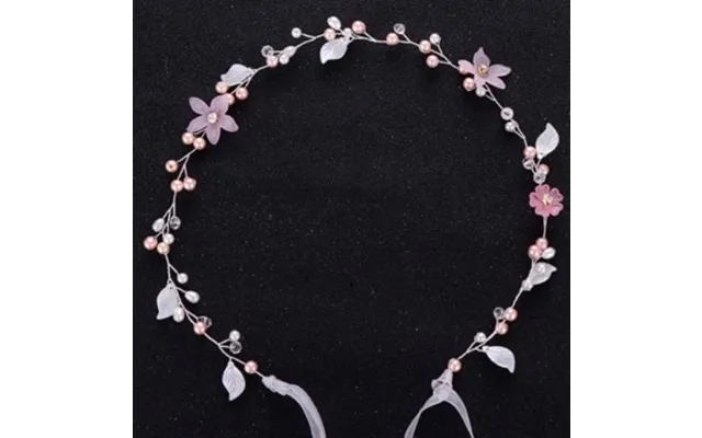 Perle- Og Blomsterkrans Med Perler - Lyserøde Blomster Og Sølv Blade