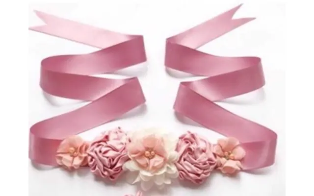 Satinbælte Med Store Satin Chiffon Blomster Med Sten Og Perler - Gammelrosa Creme