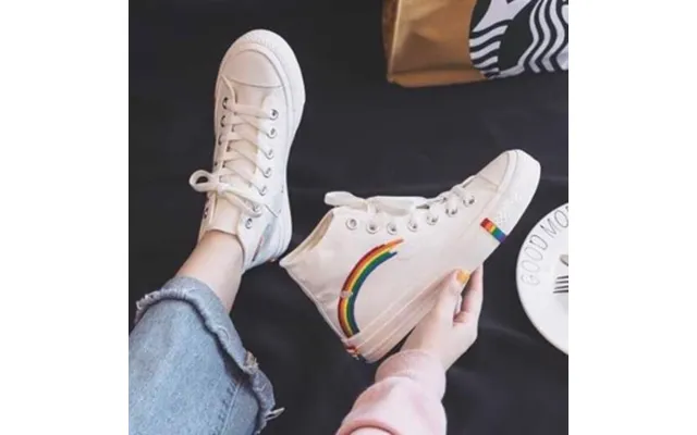 Sneakers - Fede Høje Sneakers I Hvid Med Regnbue