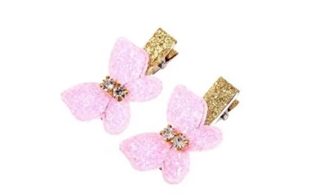 Sommerfugle Hårklips - Pink Glitter På Guld Klips X 2