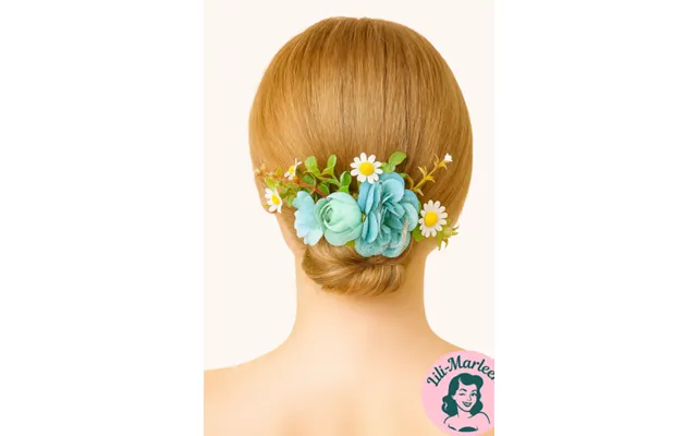 Vintage Hårkam Med Blå Blomster Og Margueritter Frisk Og Romantisk Hårpynt