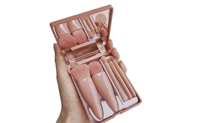 Vintage-penselsæt Med 5 Pensler Makeup - Børster I Sød Boks Med Spejl