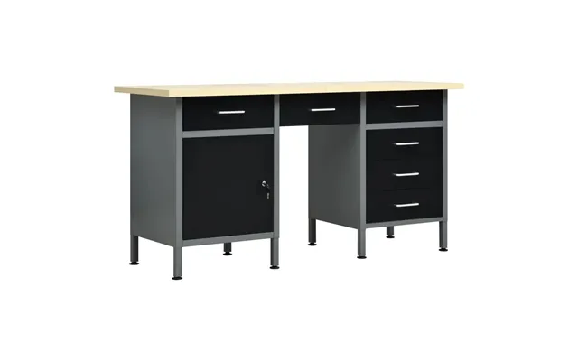Arbejdsbord Arbejdsbænk 160 × 60 × 85 Cm - Stål, Sort Grå, 6 Skuffer Og Skab