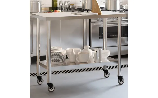 Arbejdsbord Med Hjul Til Køkken 110 X 55 X 85 Cm I Rustfrit Stål