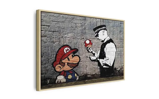 Banksy Mario Og Betjent Billede På Lærred - 120 X 80 Cm
