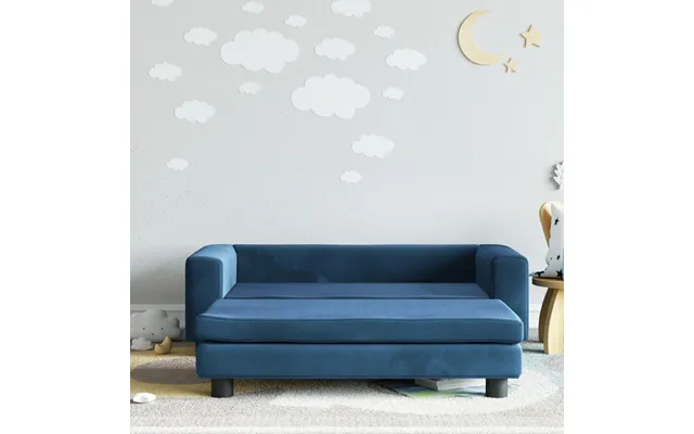 Børnesofa Med Fodskammel I Fløjl - Blå, 100 × 50 × 30 Cm