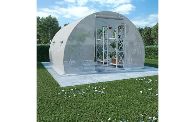 Drivhus 9 M - 300 × 300 × 200 Cm, Hvidt Pe-net Og Galvaniseret Stel