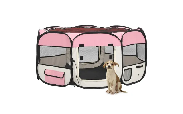 Foldbar Hundegård Med Bæretaske - 145 X 145 X 61 Cm, Lyserød Creme