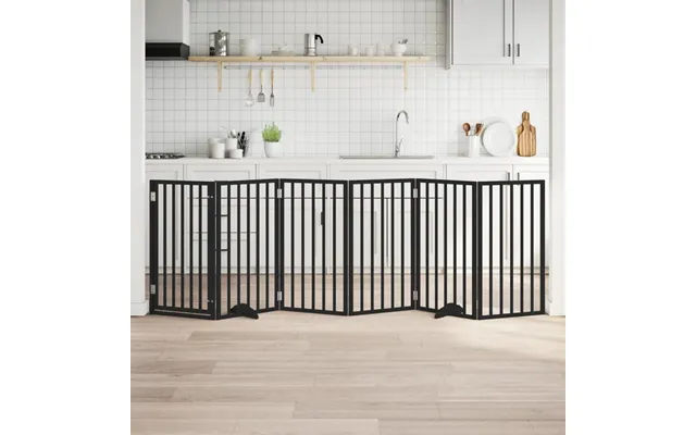 Foldbar Hundelåge Med Dør - 6 Paneler, 300 Cm, Poppeltræ, Sort